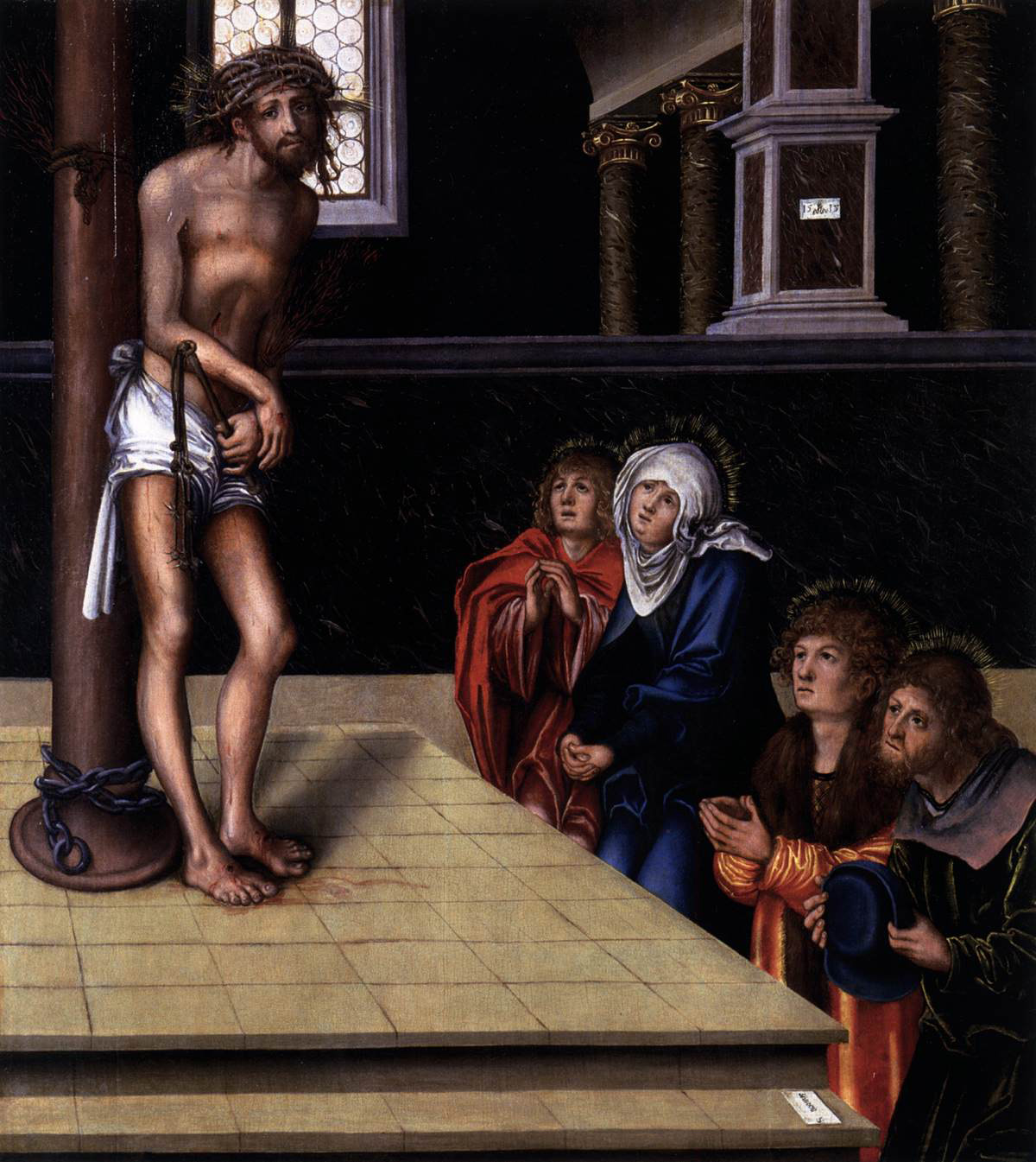 christ at the column adored by saints